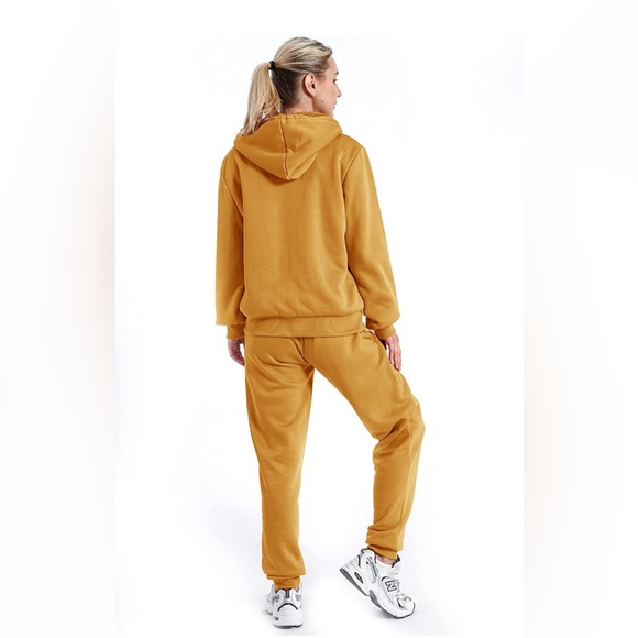 2 Piece Tracksuit Sherpa Fleece Lined Zip Up Hoodie & Joggers Mustard Yellow NEW - Picture 9 of 13